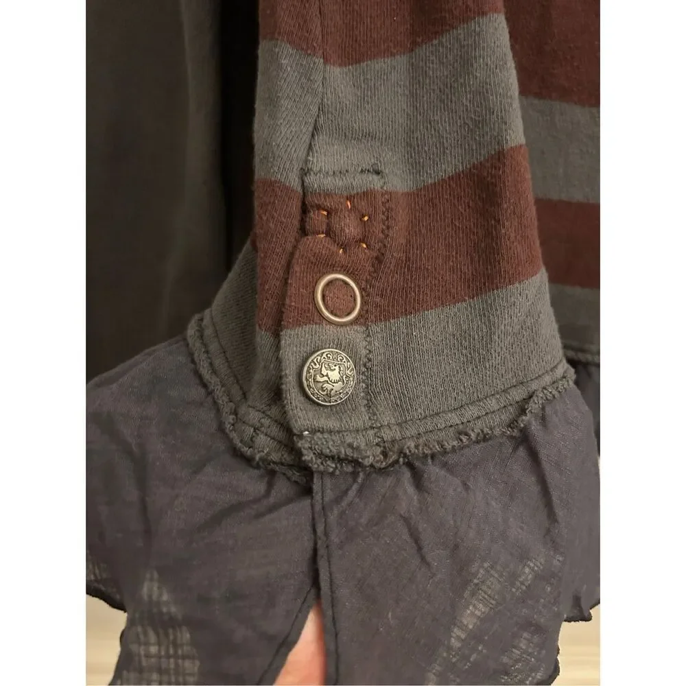 We The Free Multi Media Striped Sweater with ruffle hem Sz XS Preppy Academia